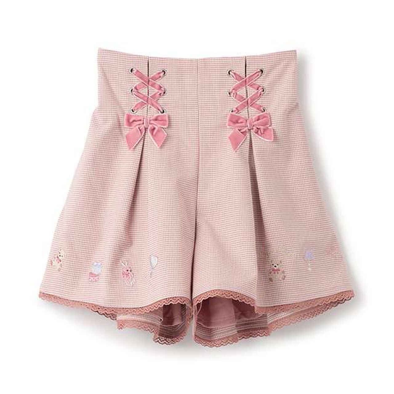 Bear Embroidery Culotte Skirt,Pink, large image number 0
