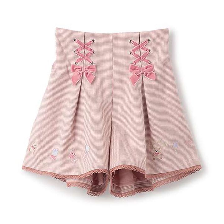Bear Embroidery Culotte Skirt,Pink, medium image number 0