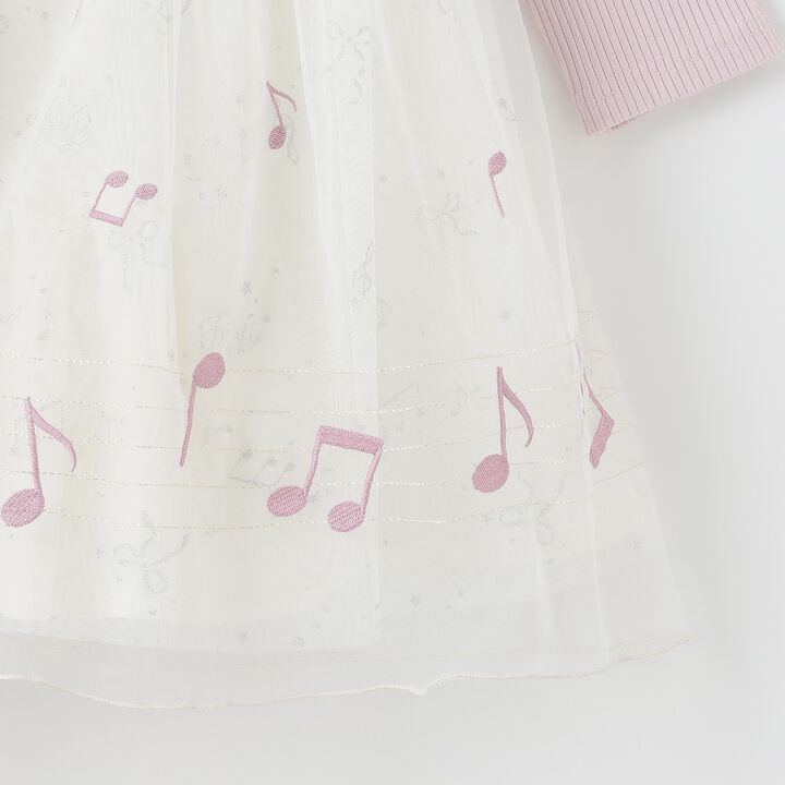 Musical Note Embroidered Tulle Docking Dress,Black, medium image number 7