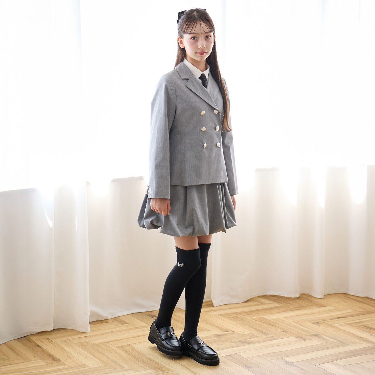 帶標誌立體緞帶樂福鞋,黑色, large image number 8