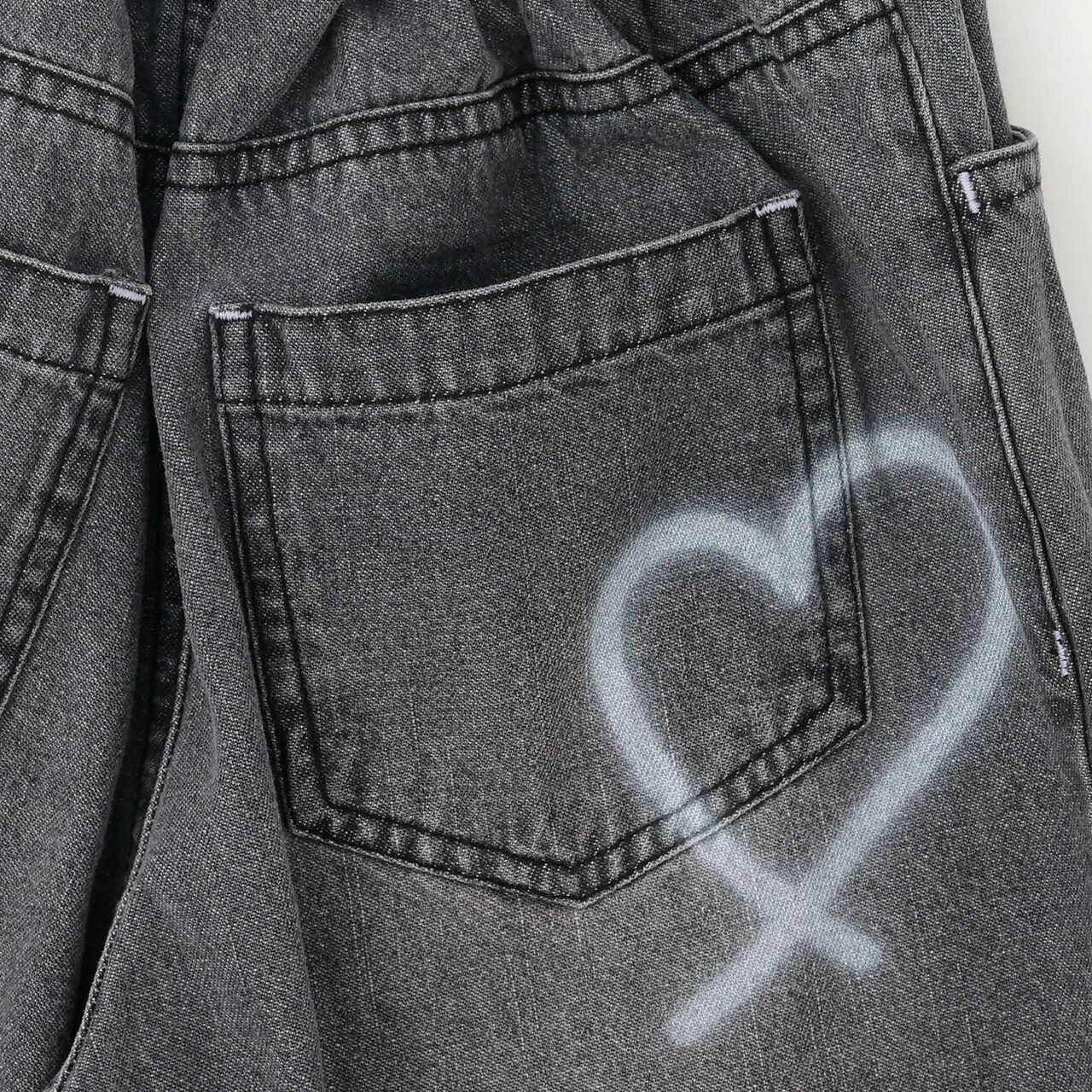 Wide Denim Pants with Logo Print,Gray, large image number 7