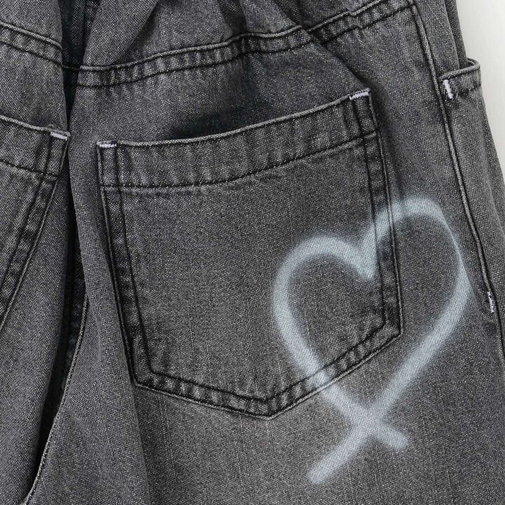 Wide Denim Pants with Logo Print,Gray, medium image number 7