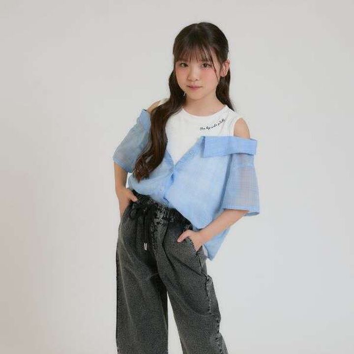 Shoulder Cutout Sheer Check Docking Shirt,Off white, medium image number 18