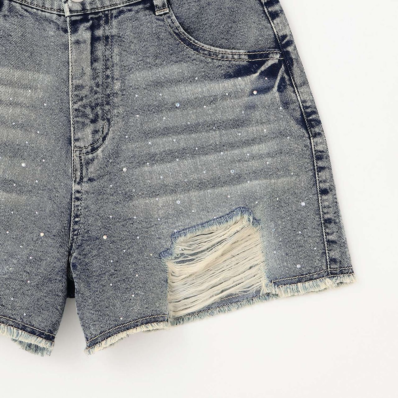 [LTXC / Cool Touch] Sparkling Distressed Denim Shorts,Blue, large image number 13