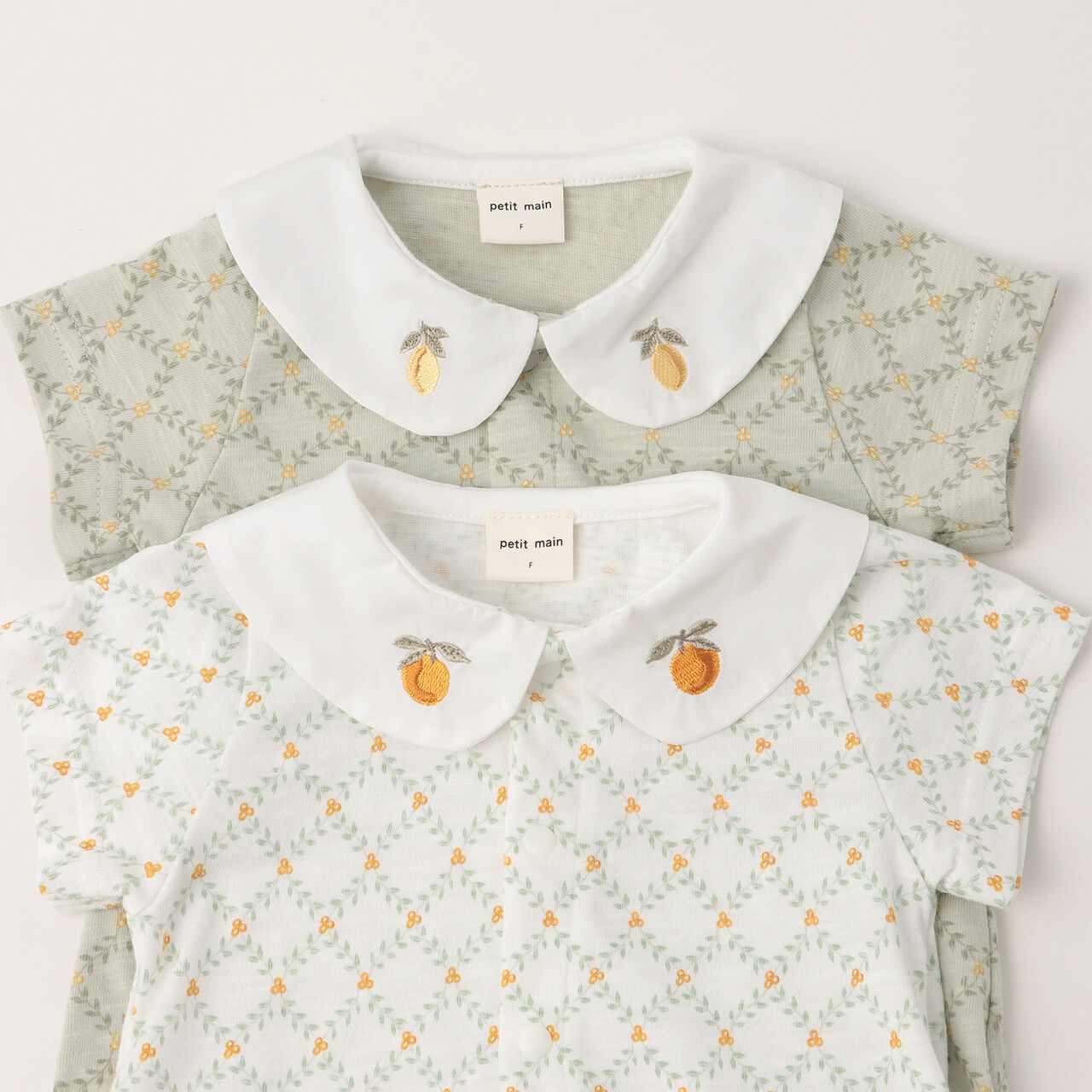 Fruits Collar Embroidered 2WAY Romper,Moss green, large image number 2
