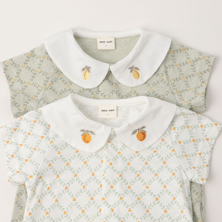 Fruits Collar Embroidered 2WAY Romper,Moss green, medium image number 2