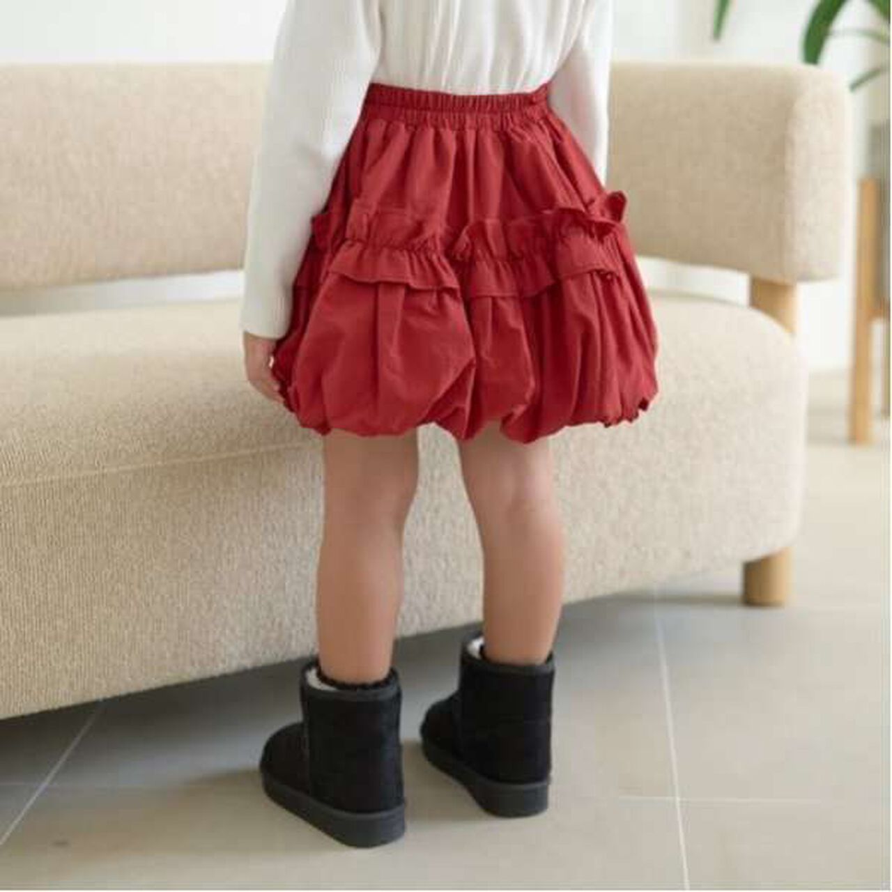 Frilled Balloon Skirt,Deep red, large image number 17