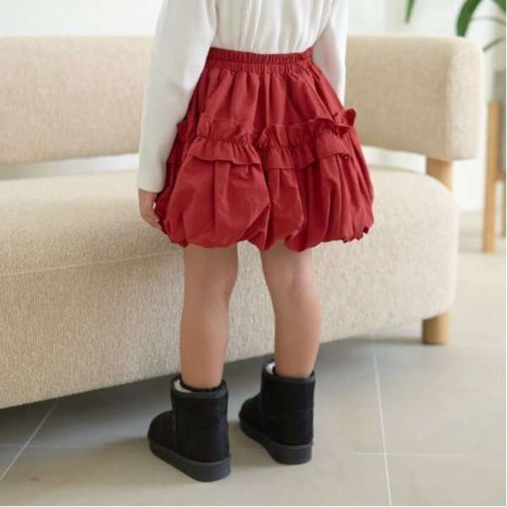 Frilled Balloon Skirt,Deep red, medium image number 17