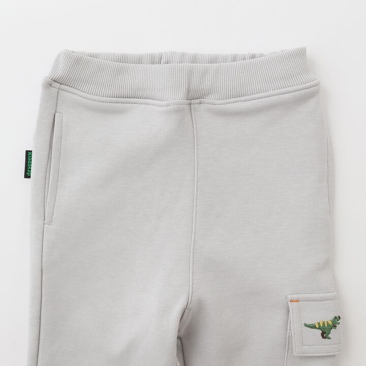 [Popular Item Restocked] [Not Available at Physical Stores] Dinosaur Embroidered Ribbed Hem Cargo Pants,Light gray, medium image number 2