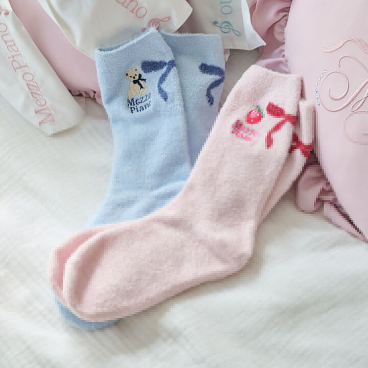 [乳木果油加工絨毛材質] 混款刺繡室內襪,粉紅色, medium image number 9