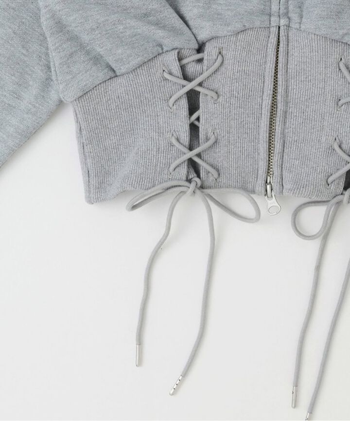 Lace-Up Sweatshirt Hoodie,Off white, medium image number 15