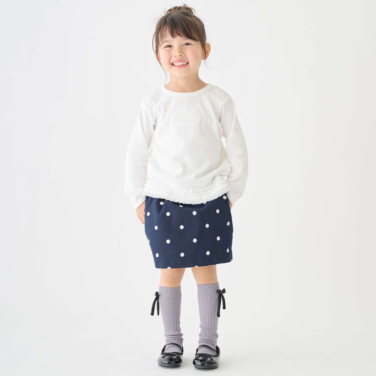 Organic Lace Frill Long-Sleeve T-Shirt,Navy, large image number 2