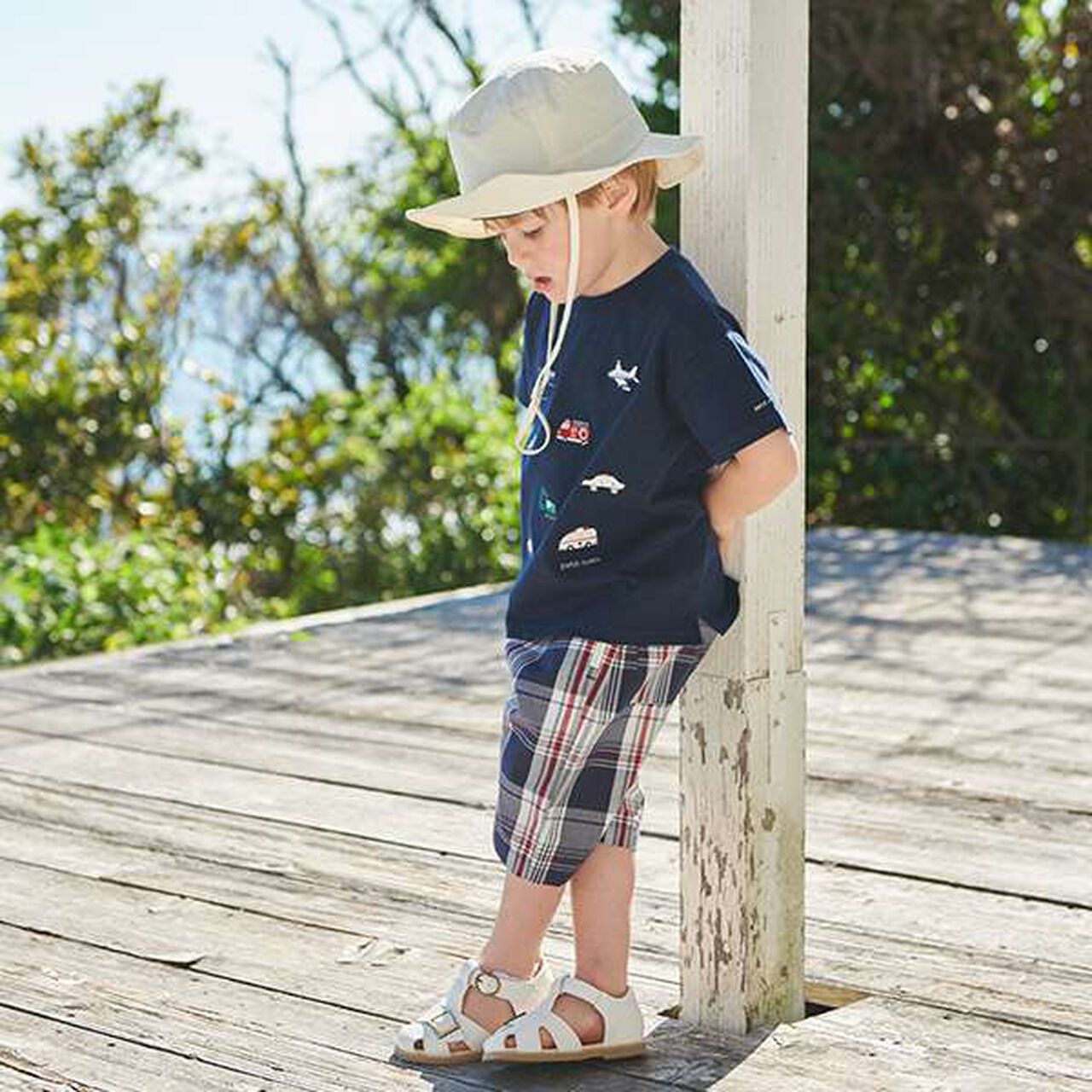 [Cool Touch] Working Vehicles Embroidery T-Shirt,Off white, large image number 1