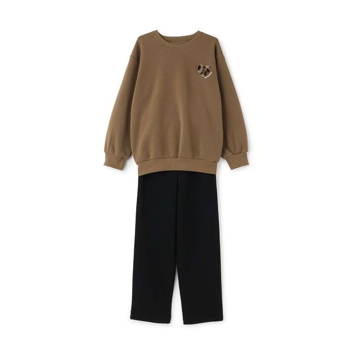 Back Heart Shaggy Lining Long-Sleeve Top & Bottom Set,Brown, medium image number 8