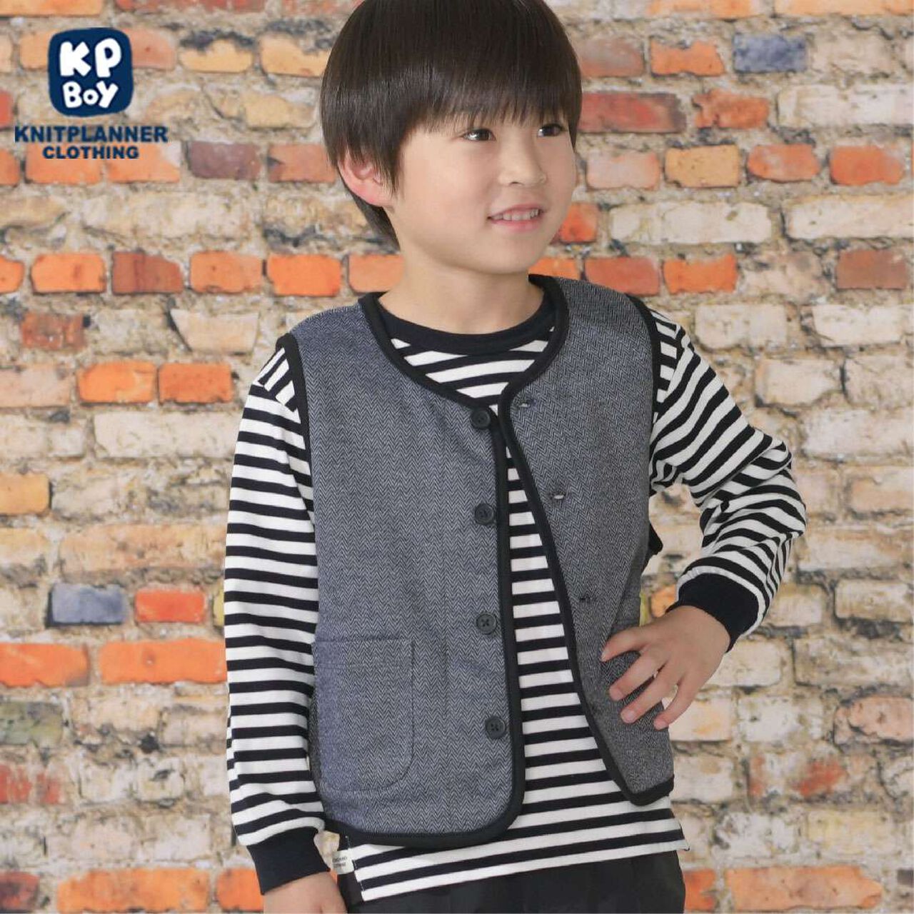 KPBOY Jacquard Herringbone Pattern Vest (90-130),Black, large image number 0