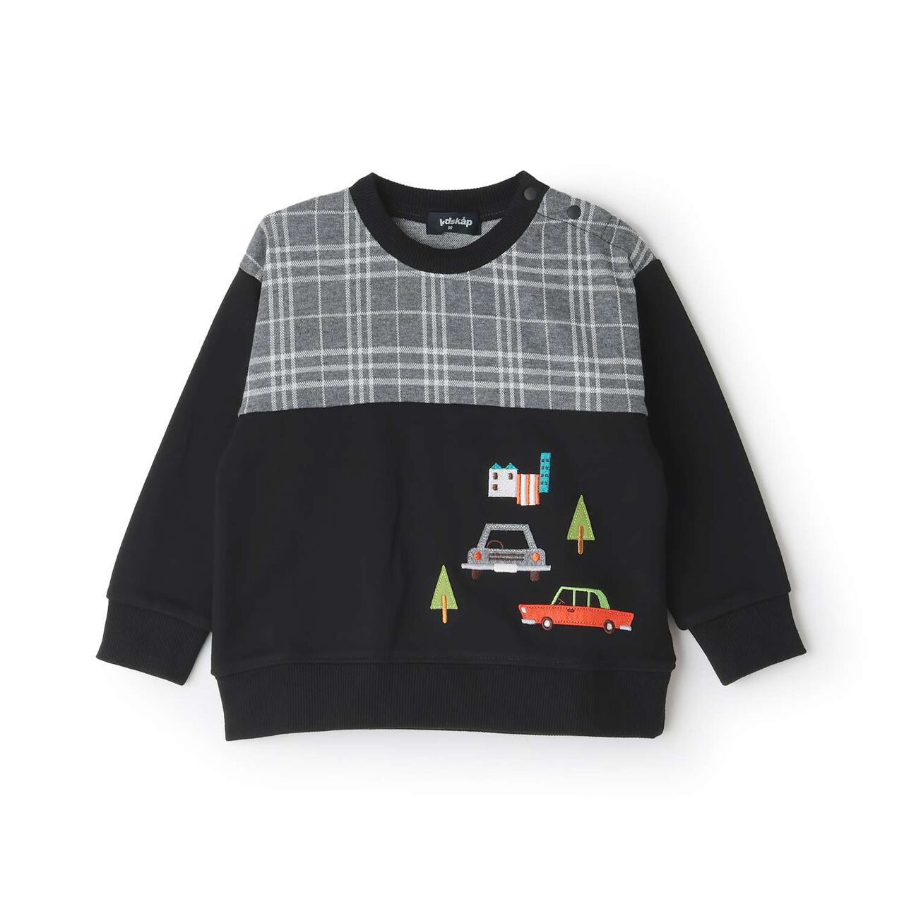 Car Embroidery Checkered Sweatshirt,Black, large image number 0