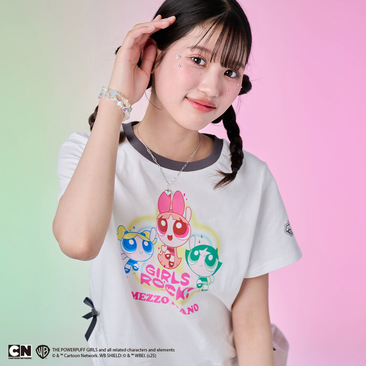 [The Powerpuff Girls] Ringer T-Shirt,Off white, large image number 0
