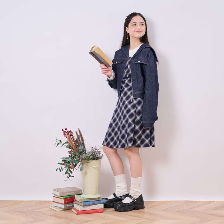 Checkered Camisole Dress Inner Set,Navy, medium image number 18