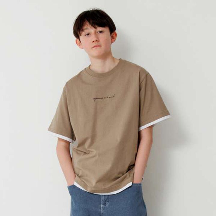 Front Logo Print Layered Hem Short Sleeve T-Shirt,Navy, medium image number 15