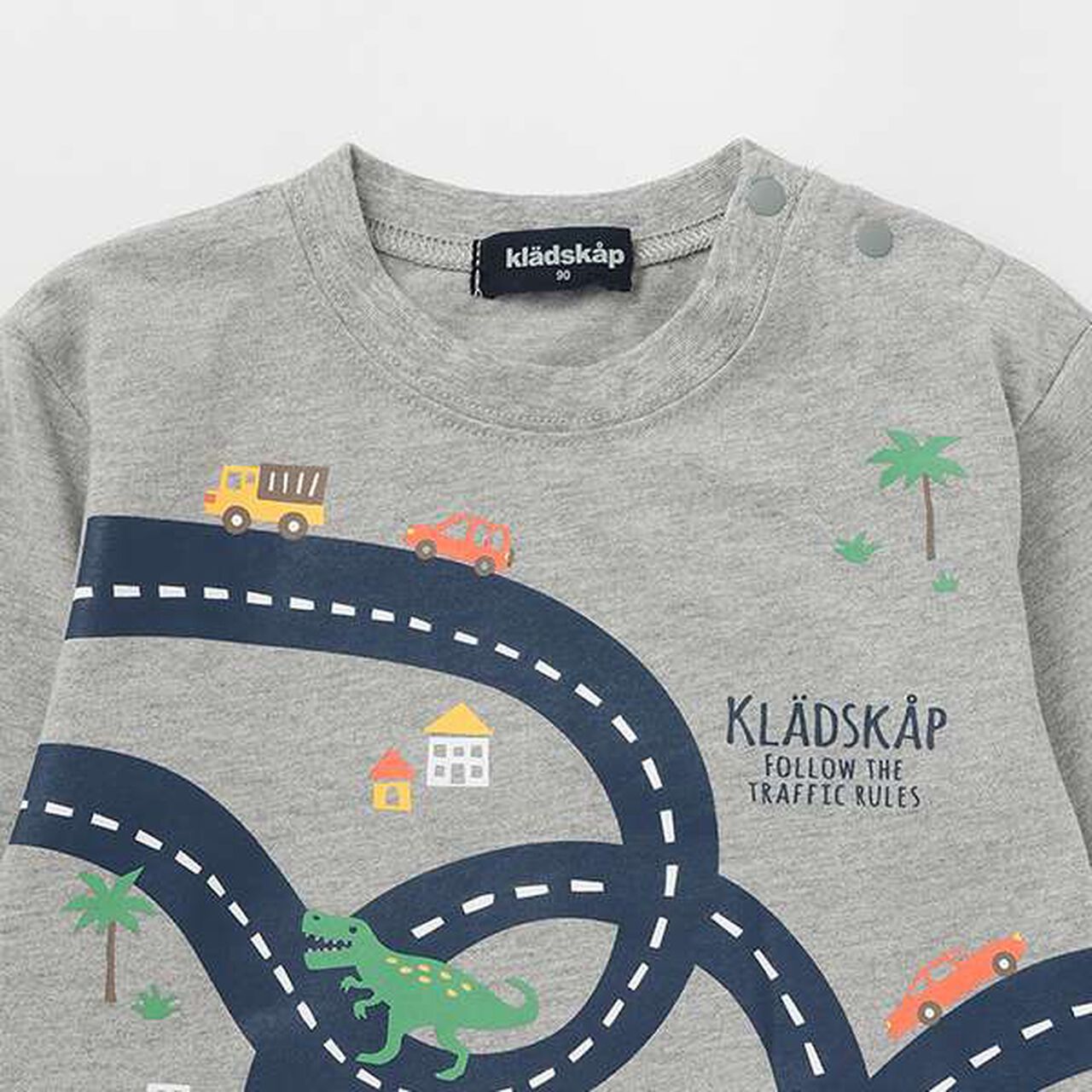 Car &times; Road &times; Dinosaur Long-Sleeve T-Shirt,Top gray, large image number 2