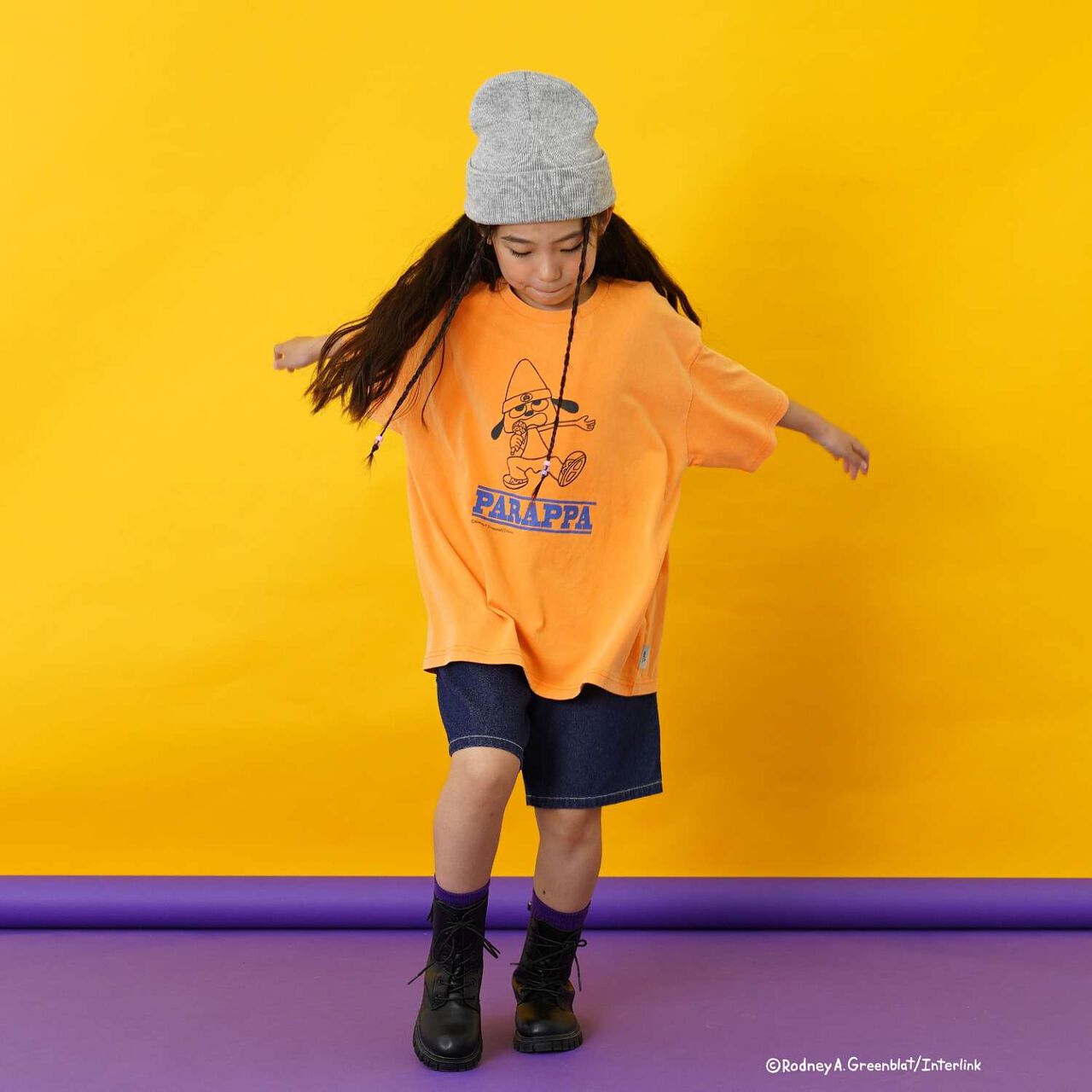 [PaRappa the Rapper] 彩色寬版撞色標誌短袖T恤,橙色, large image number 6
