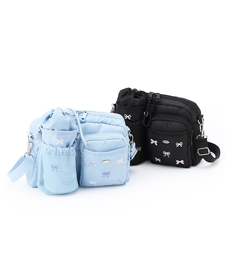 Shoulder Bag with Ribbon Pattern and Bottle Holder,Black, medium image number 4