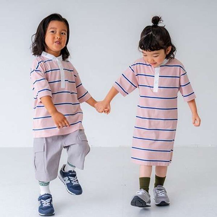 [Link] Stand Collar Rugby T-Shirt Dress,Navy, medium image number 13