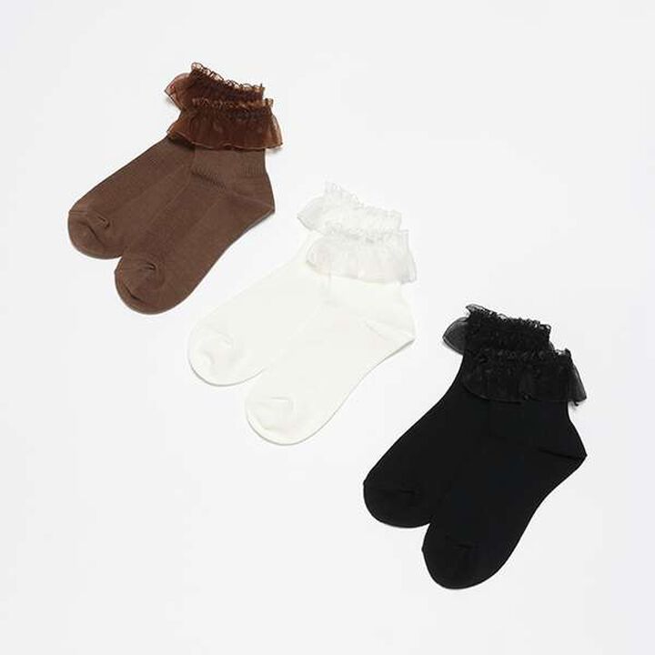 Tulle Frill Socks,Mocha tea, medium image number 4