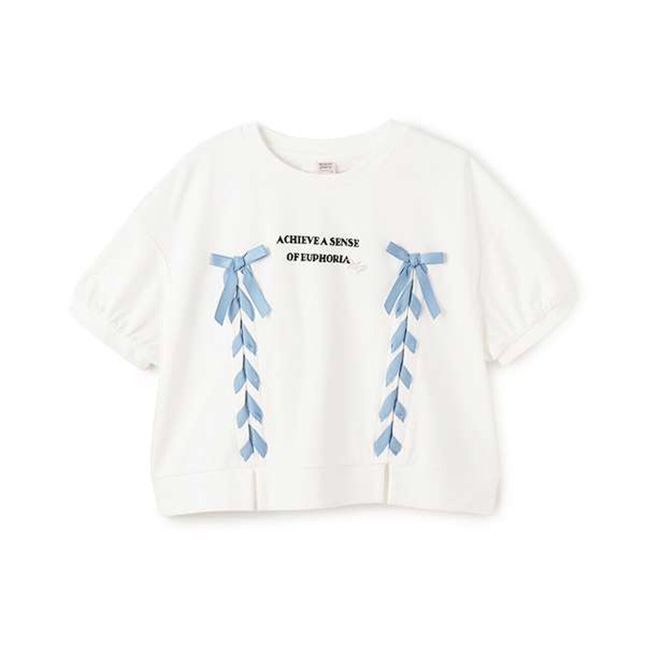 Puff Sleeve Lace-Up T-Shirt,Off white, large image number 12