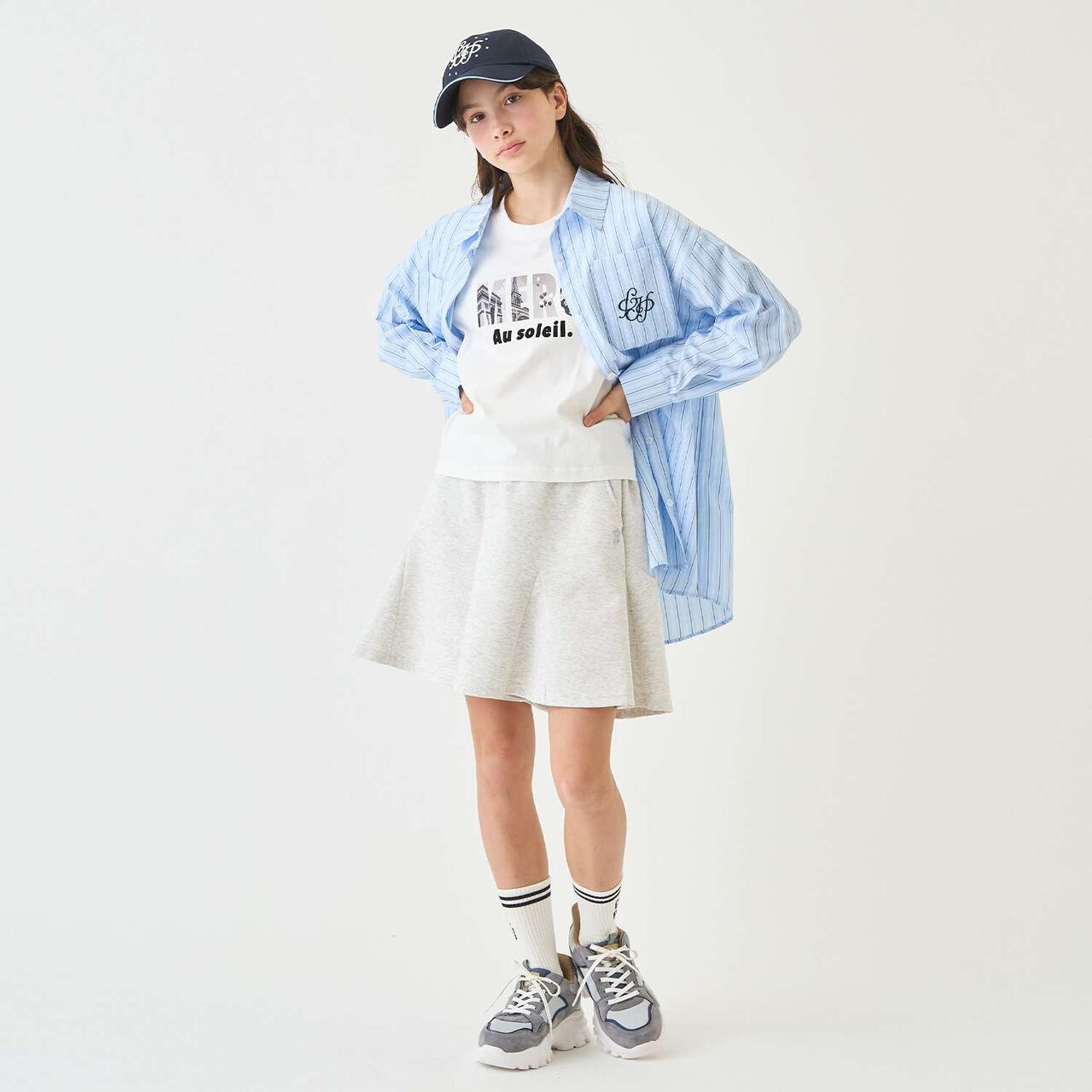 [130cm Available] Long-Sleeve Shirt & Photo Logo T-Shirt Set,Sax blue, large image number 17