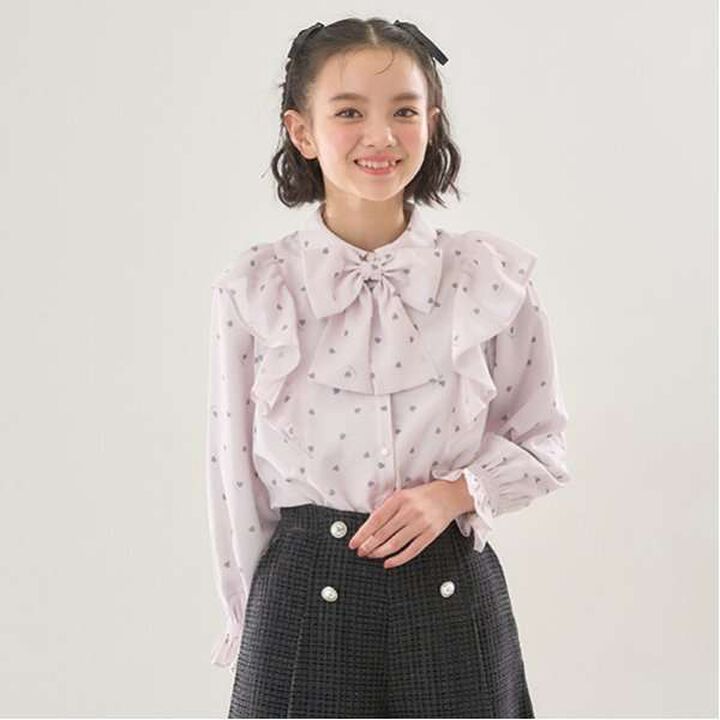 Frill Blouse with Bow Tie and Heart Pattern,Off white, medium image number 18