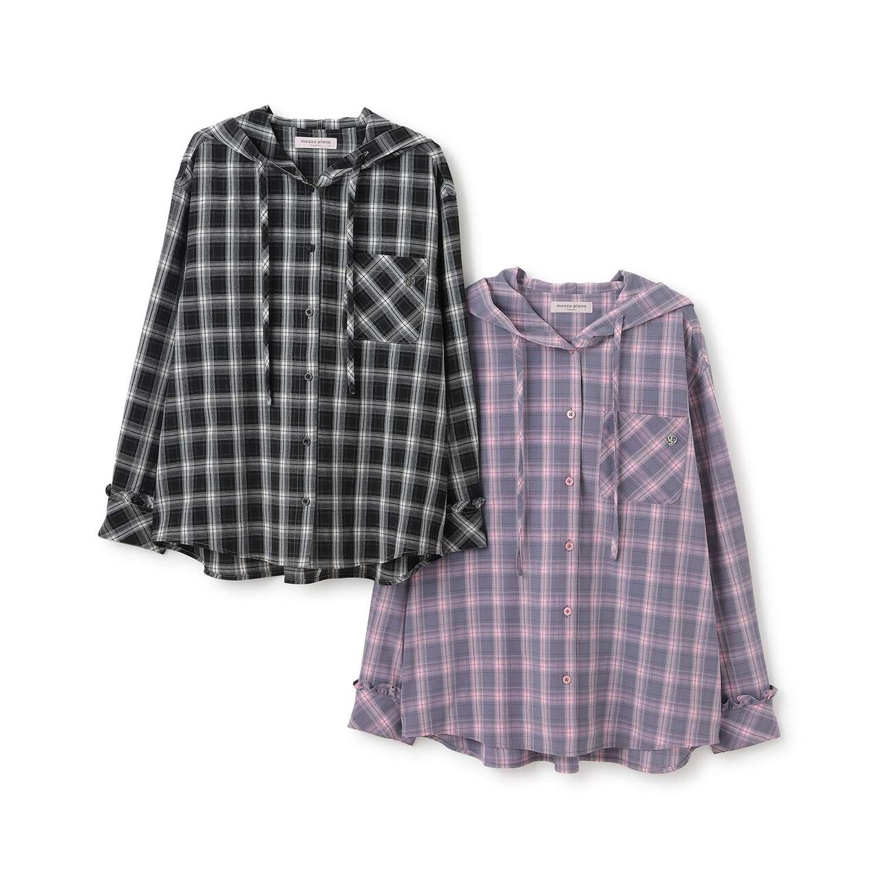Hooded Checkered Shirt,Black, large image number 6