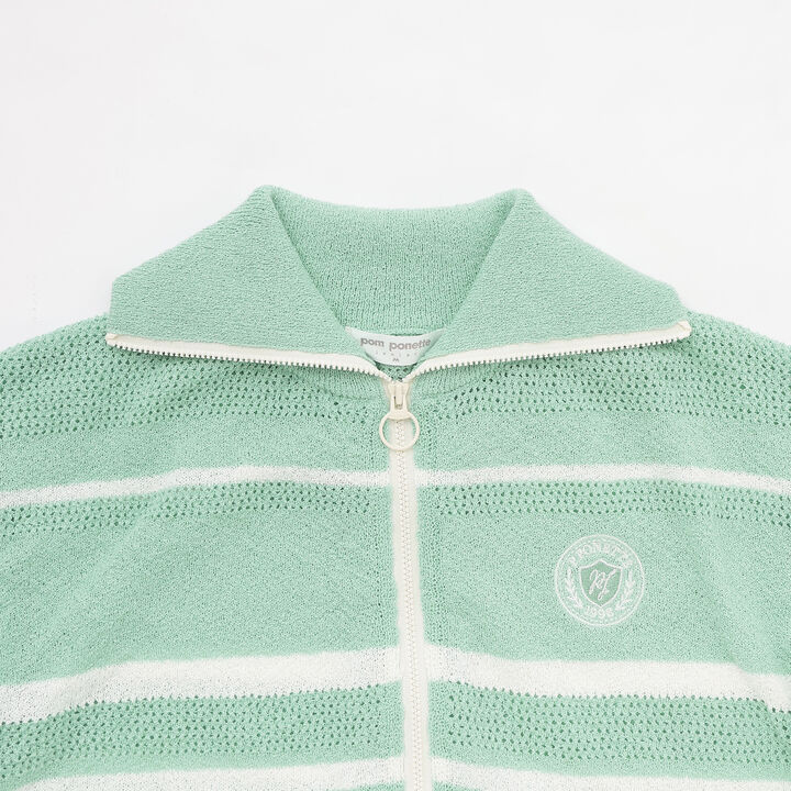 Mesh Knit ZIP Cardigan,Emerald green, medium image number 2
