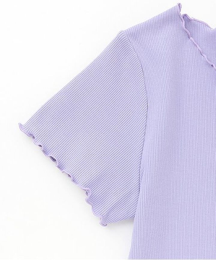 Front Shirred Short-Sleeve Ribbed Top,Lavender, medium image number 6