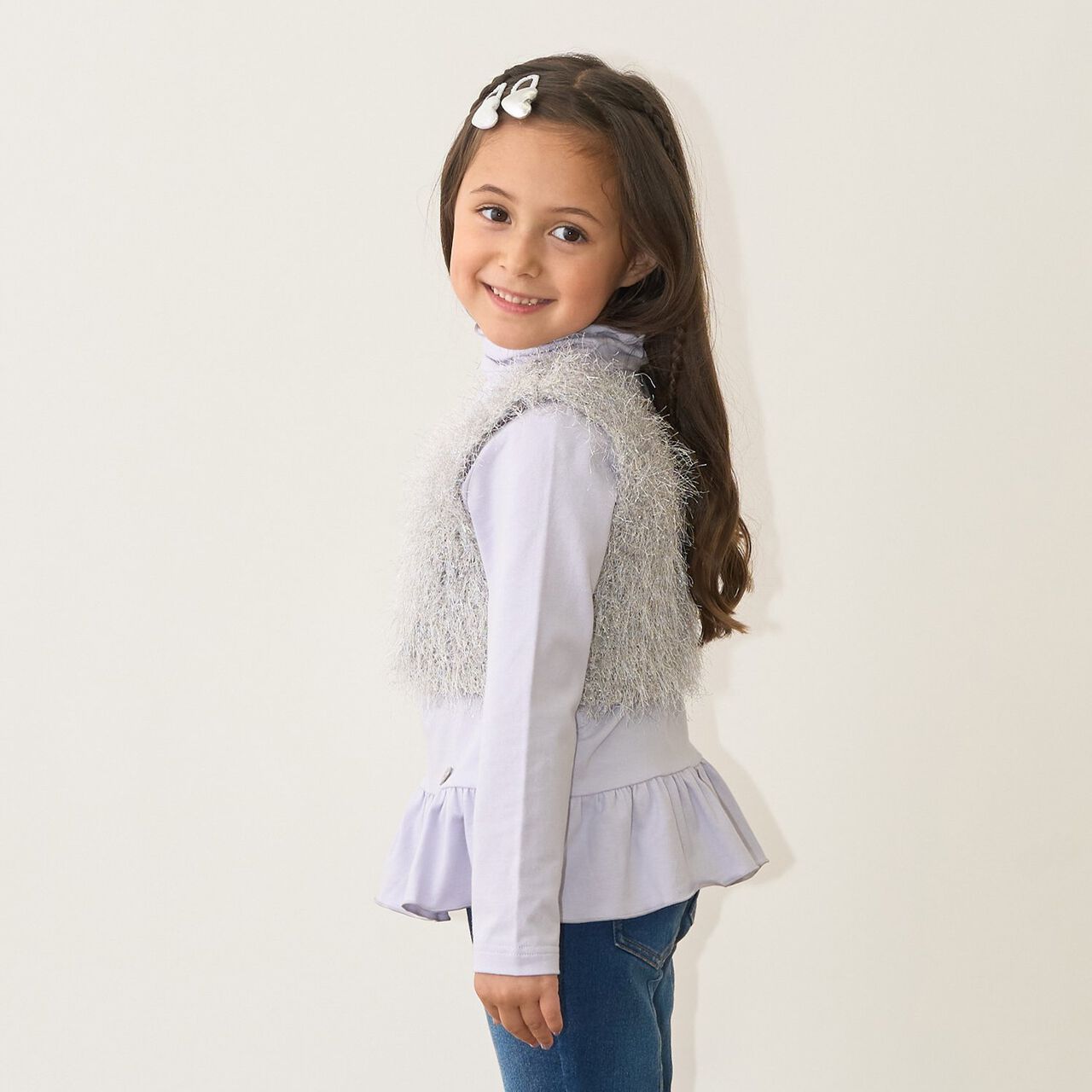 [Either Way Fine] Lame Feather Knit Vest,Light beige, large image number 26