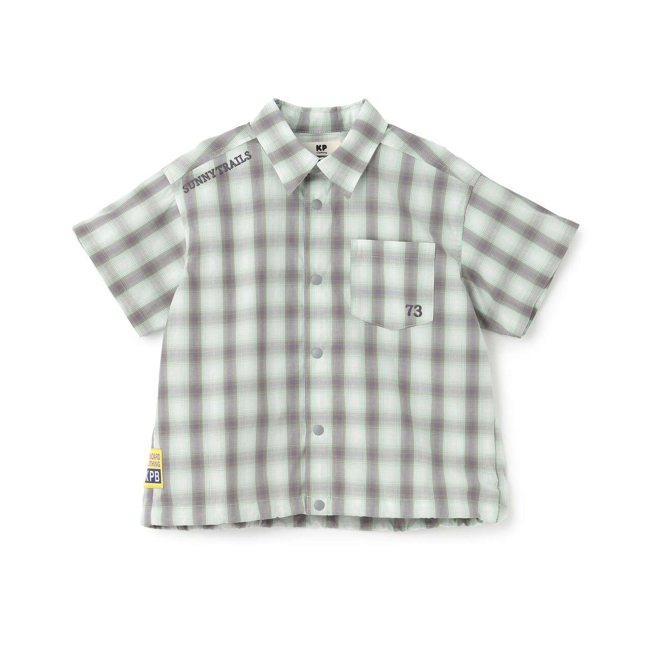 Ombre Checkered Short-Sleeve Shirt,Khaki, large image number 0