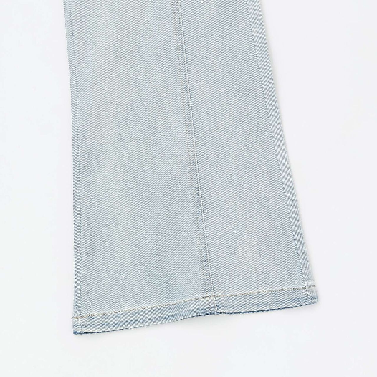 [Cool Touch] Sparkling Flare Denim Pants with Side Slits,Blue, large image number 9