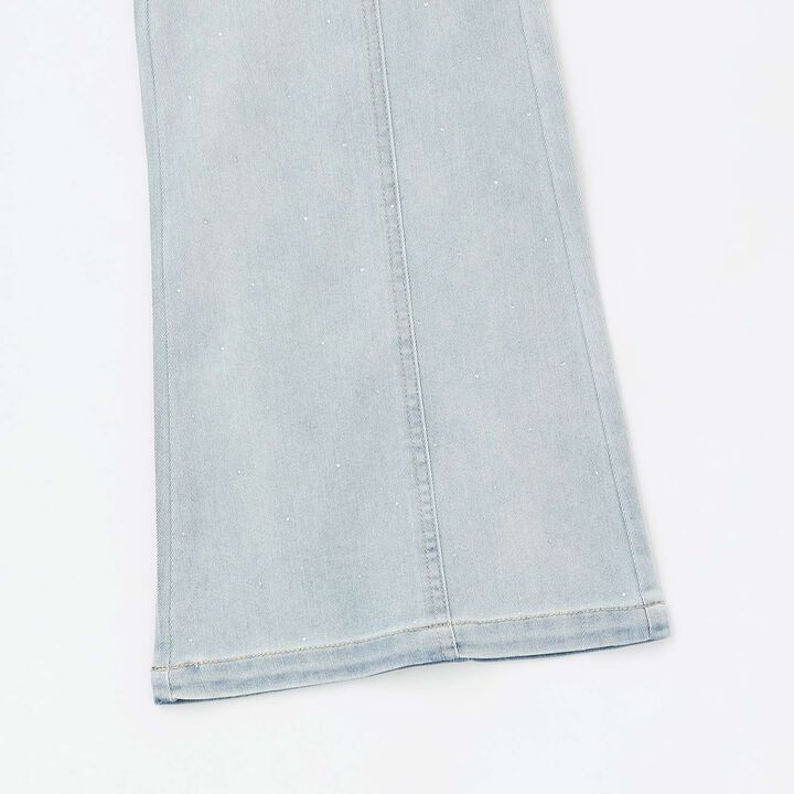 [Cool Touch] Sparkling Flare Denim Pants with Side Slits,Blue, medium image number 9
