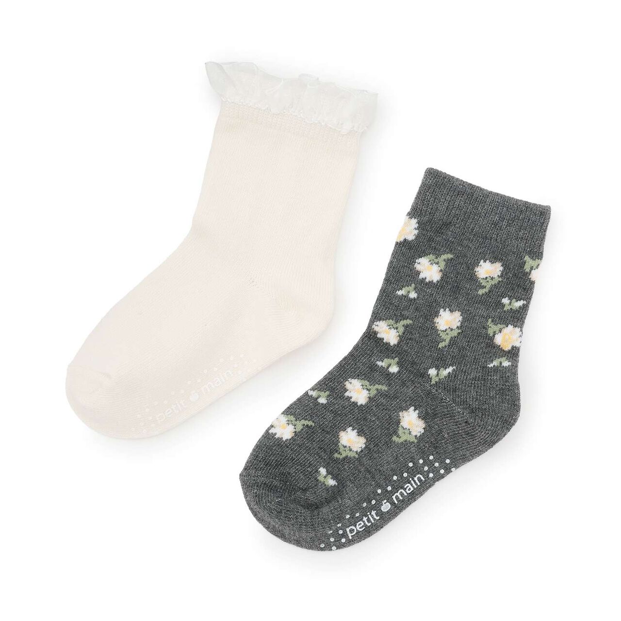 Floral Pattern Crew Socks 2-Pack,Charcoal gray, large image number 0