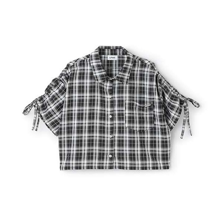 Drawstring Short-Sleeve Checkered Shirt,Blue, medium image number 9