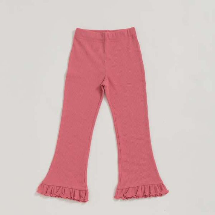 Frilled Hem Rib Pants,Pink, medium image number 0