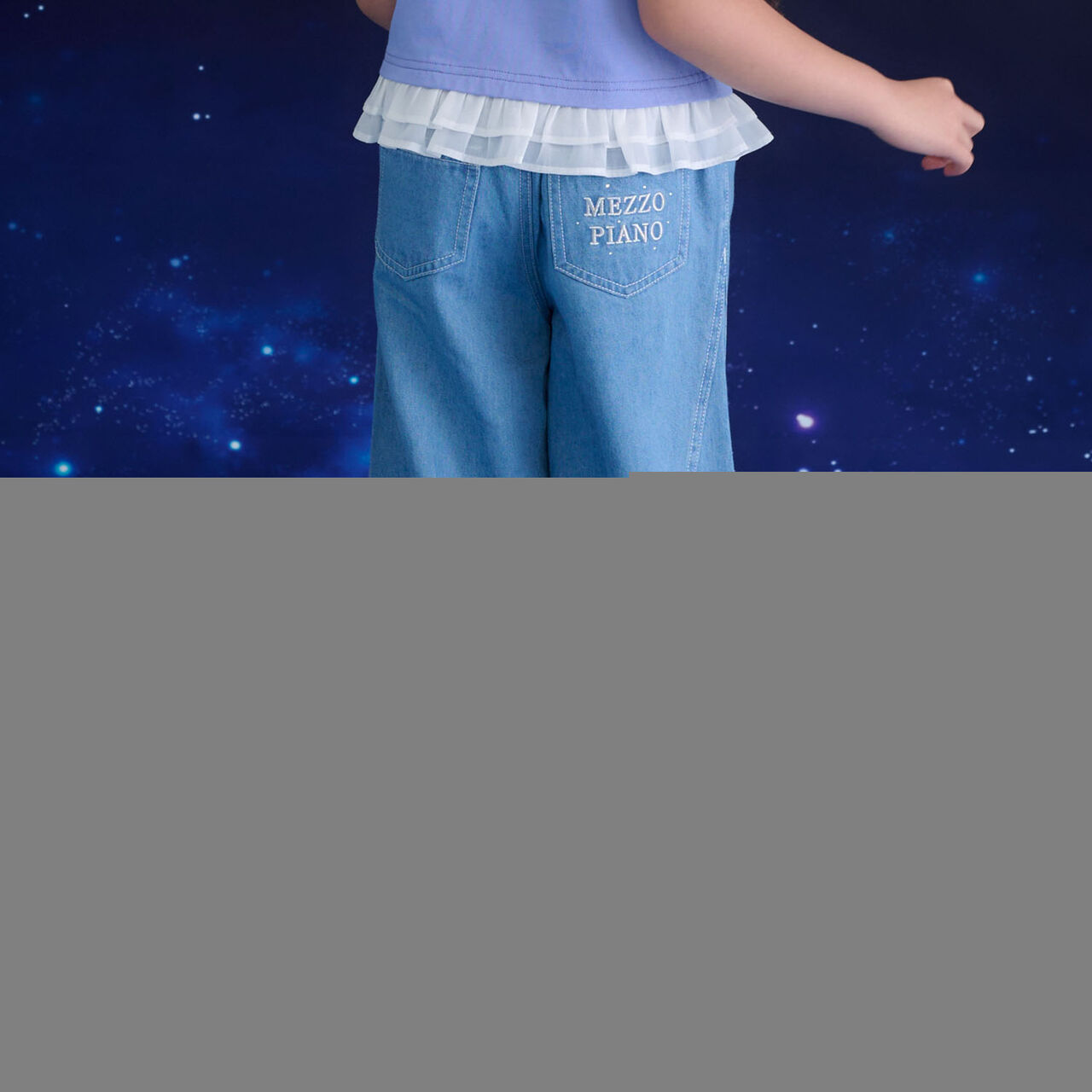 Sparkling Denim Wide Pants with Glow-in-the-Dark Charm [Cool Touch],Sax blue, large image number 1