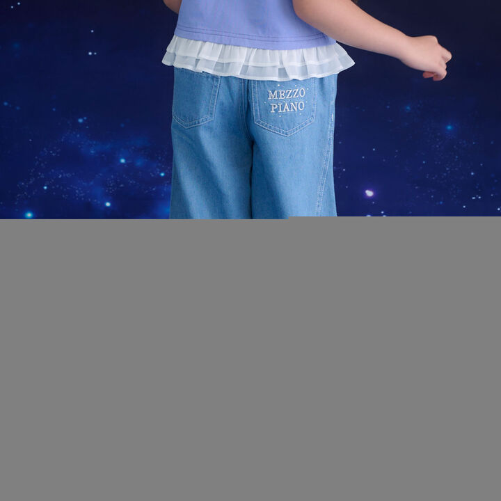Sparkling Denim Wide Pants with Glow-in-the-Dark Charm [Cool Touch],Sax blue, medium image number 1
