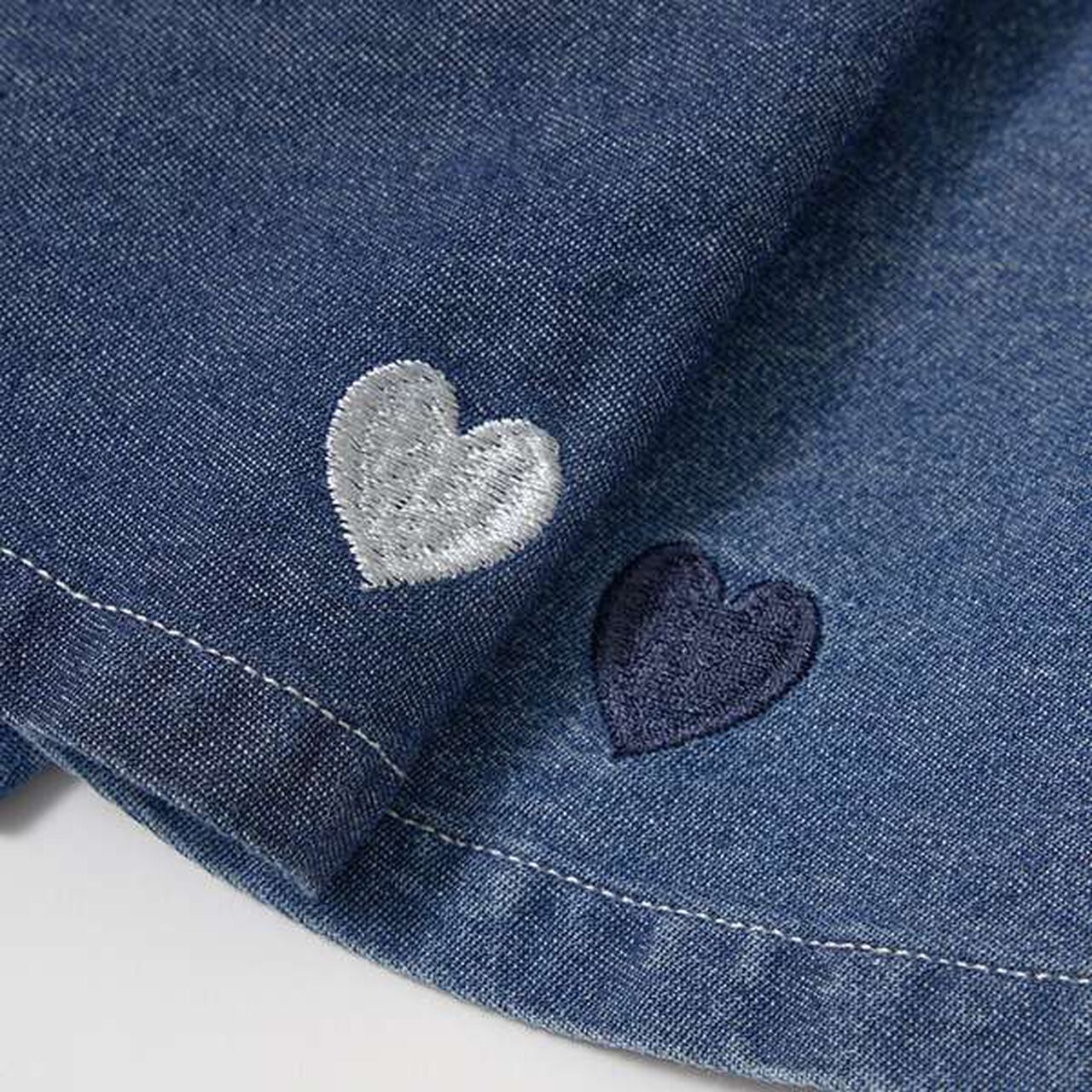 Soft Denim Heart Embroidery Flare Skirt,Blue, large image number 15