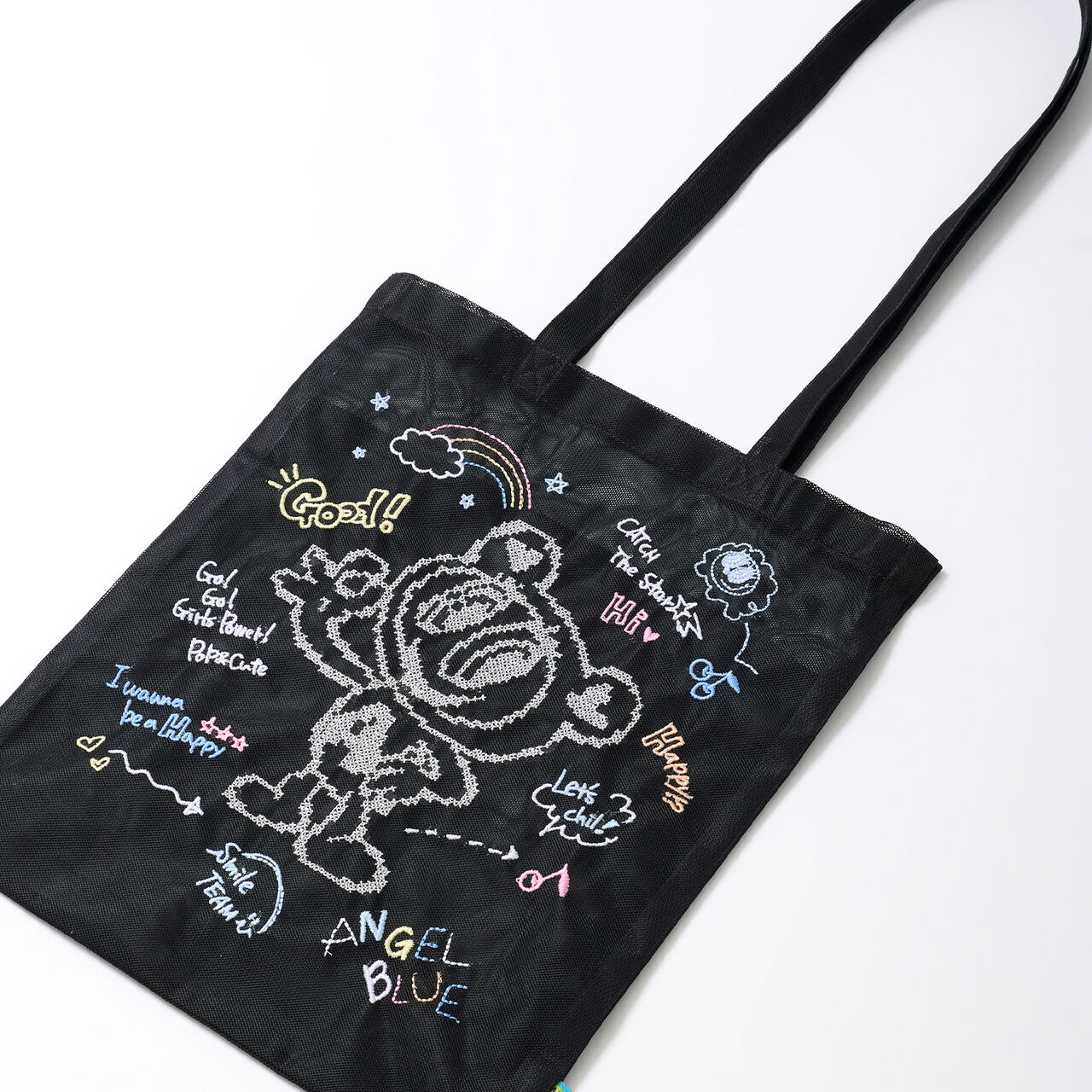 Mr. Nakamura Embroidered Mesh Tote Bag,Black, large image number 0