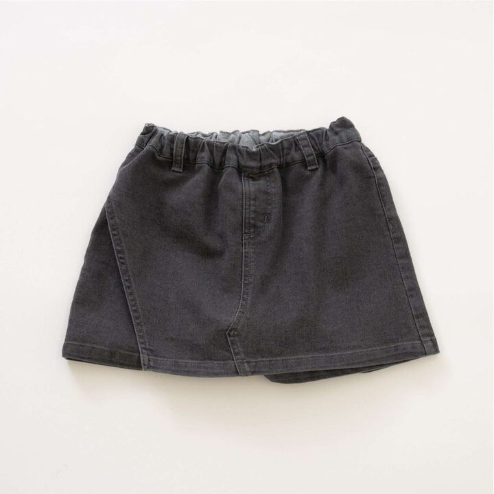 Denim Mini Wrap Skirt Pants,Charcoal gray, medium image number 8