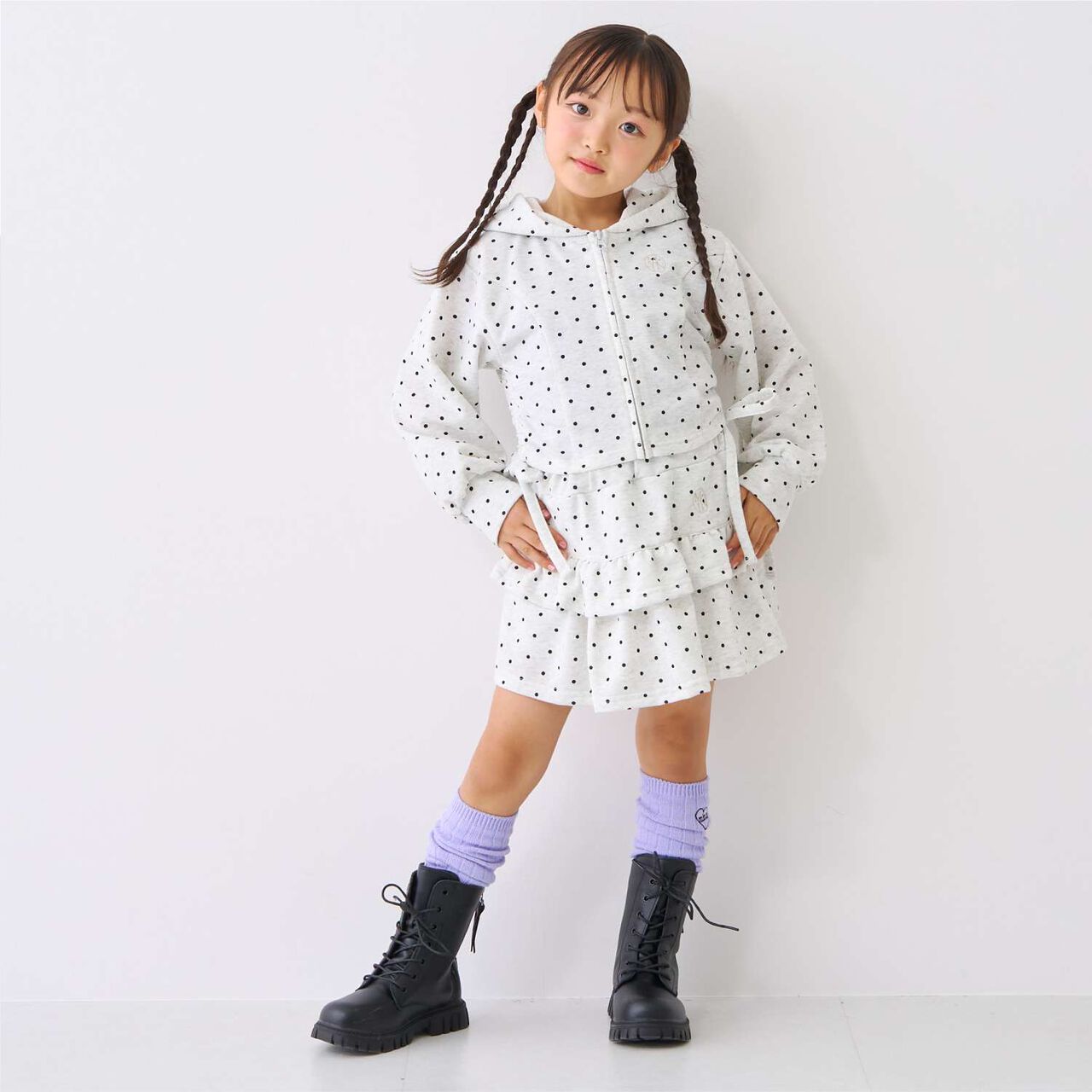 Drawstring Polka Dot Zip Parka,Smoke white, large image number 1