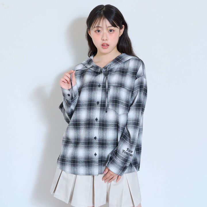 [LTXC] 格紋連帽寬鬆襯衫外套,黑色, medium image number 6