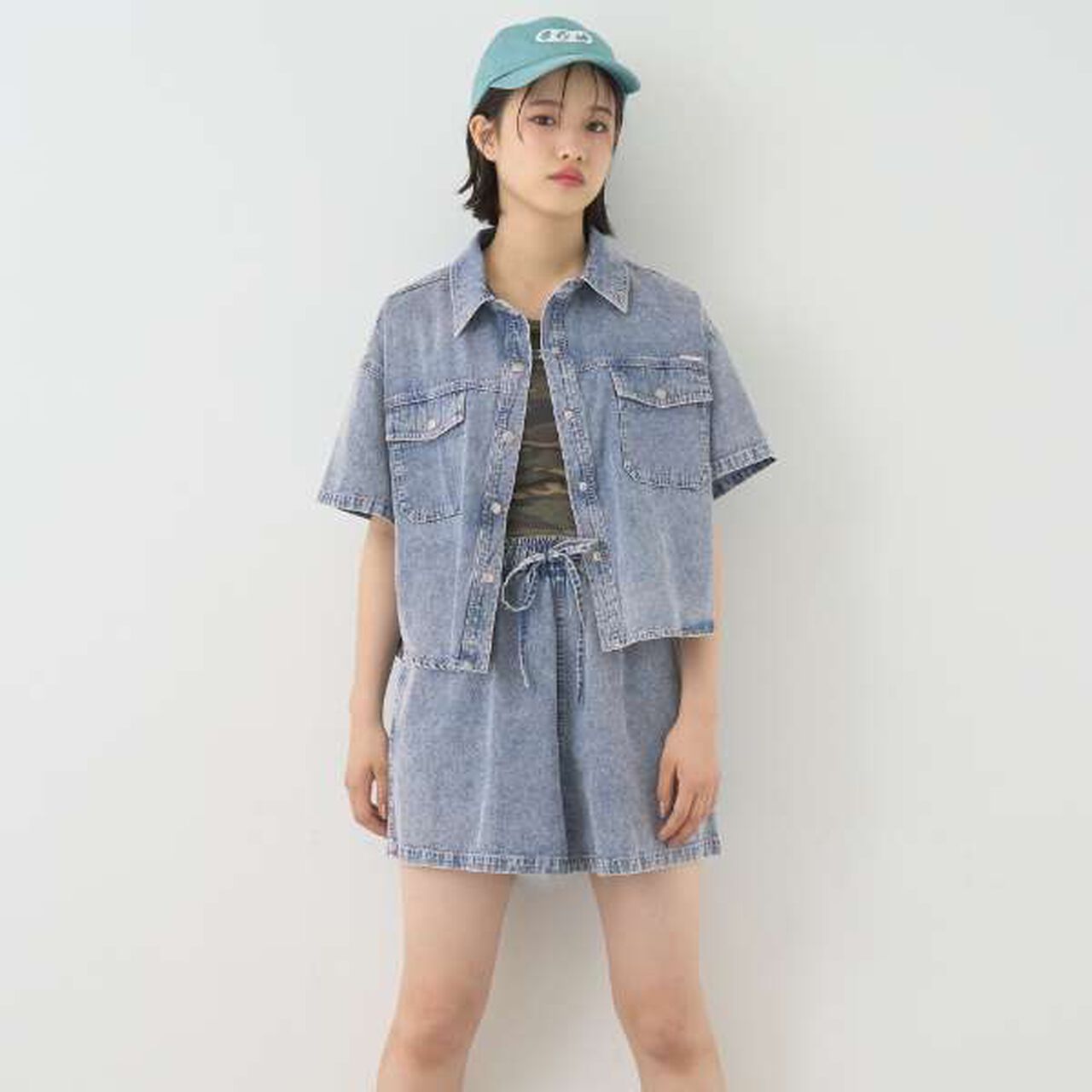 [100% Cotton] Denim Short-Sleeve Outfit Set,Blue, large image number 0