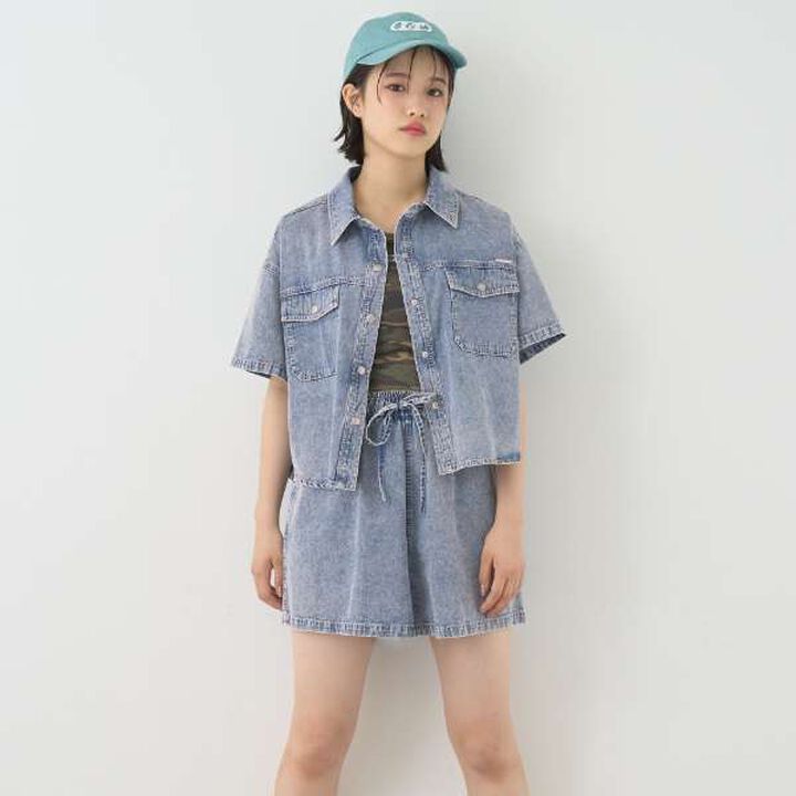 [100% Cotton] Denim Short-Sleeve Outfit Set,Blue, medium image number 0